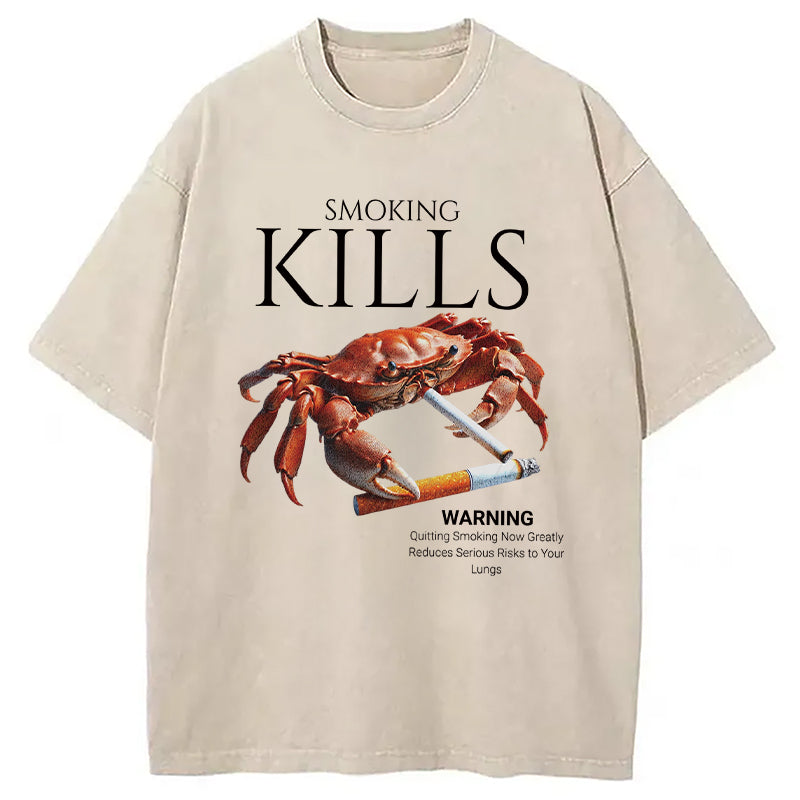 bbb Smoking Kills Crab Washed T-Shirt