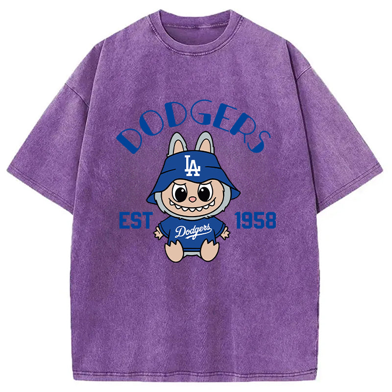 bbb Labubu Dodgers Dream Baseball Vintage Japanese Washed T-Shirt