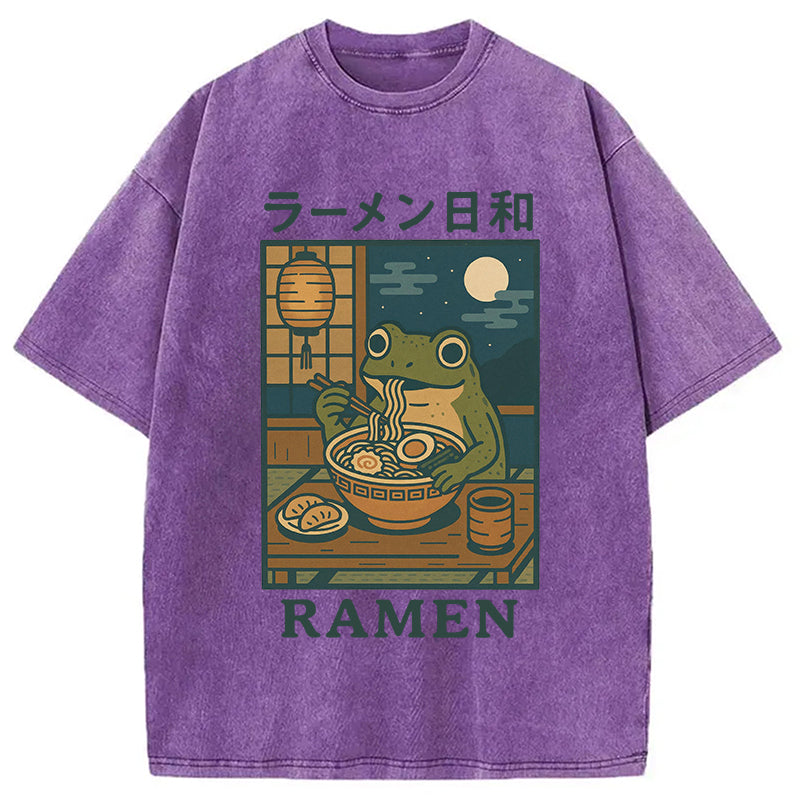 bbb Japanese Frog Eating Ramen Washed T-Shirt