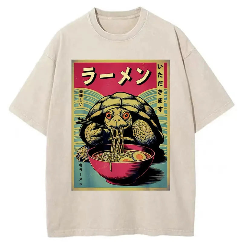 bbb Turtle Eating Ramen Washed T-Shirt
