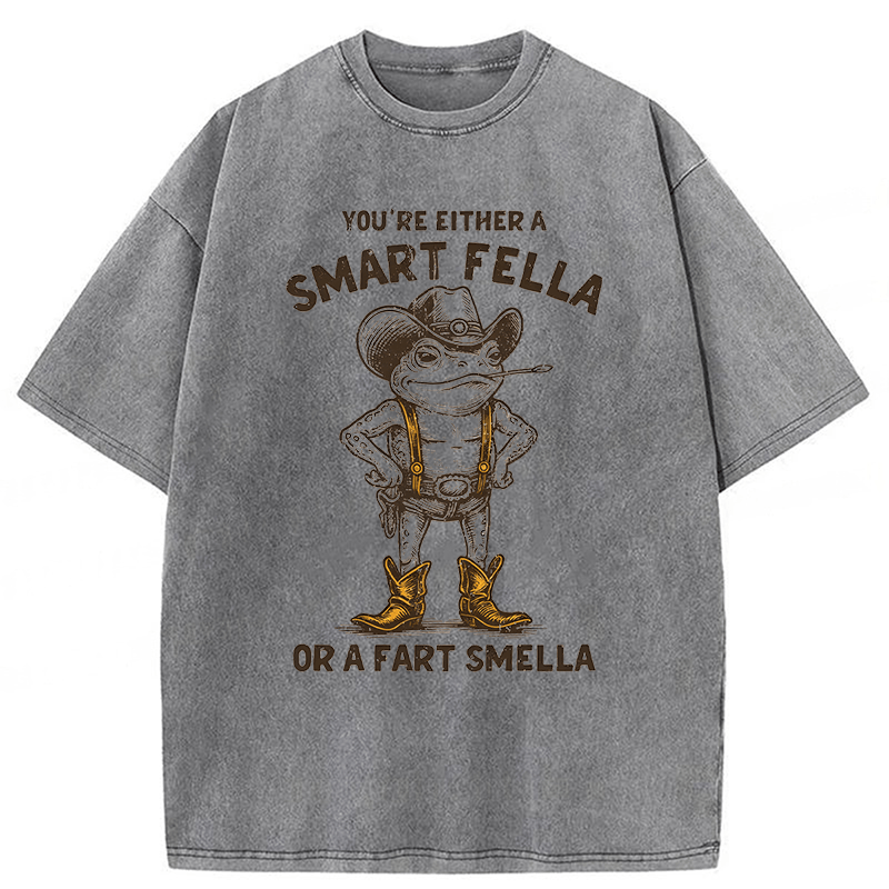 bbb Smart Fella Or Fart Smella Retro Cartoon Frog Washed T-shirt