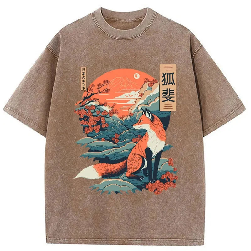 bbb Japanese Kitsune Fox Sakura Washed T-Shirt