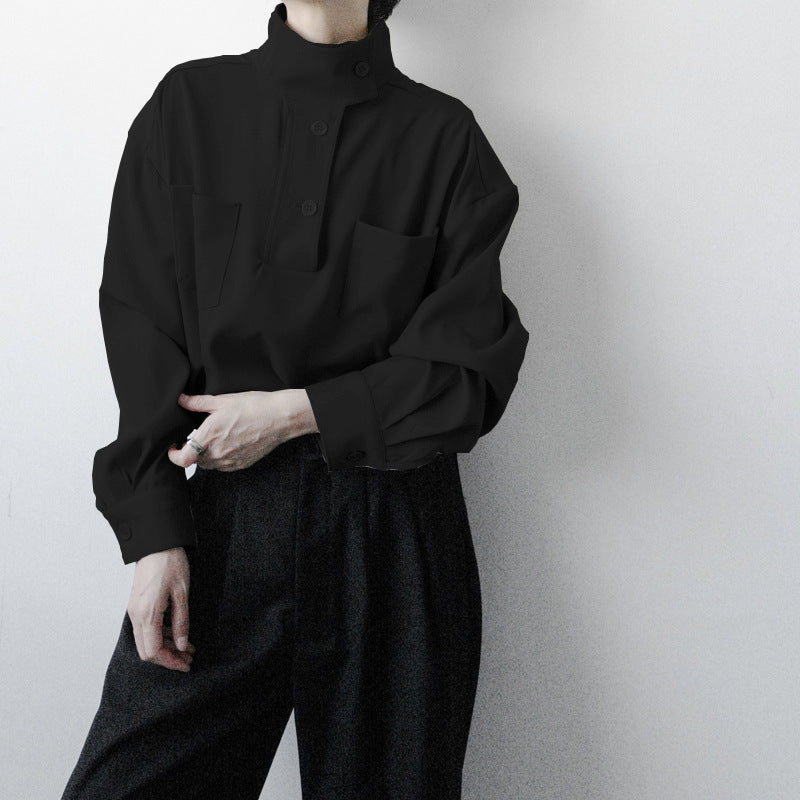 Soft Men’s Half Turtleneck Shirt - Stand Collar, Polyester