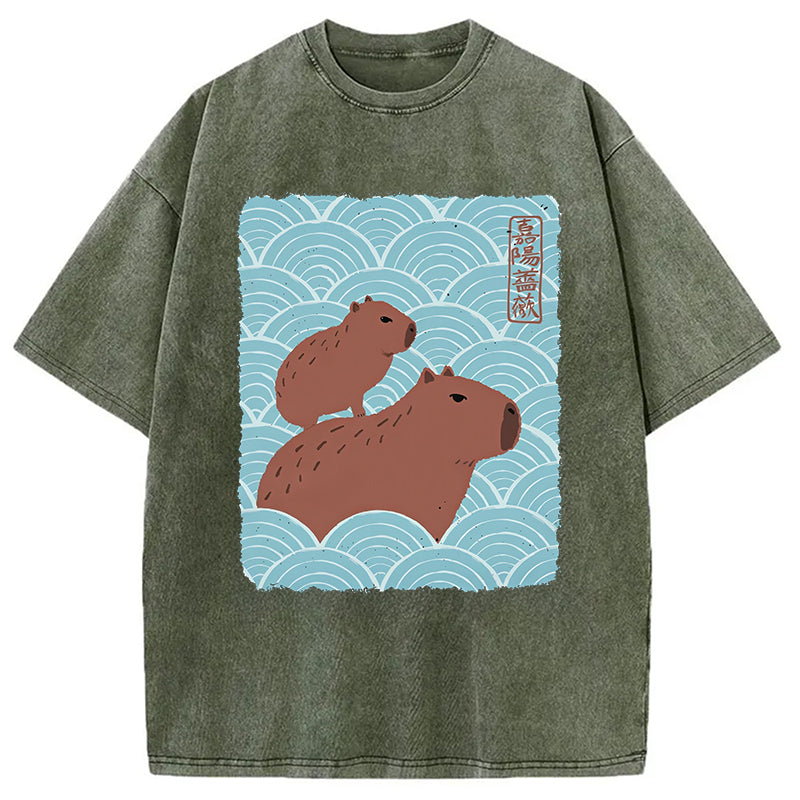bbb Kawaii Capybara Ukiyo-e Washed T-Shirt