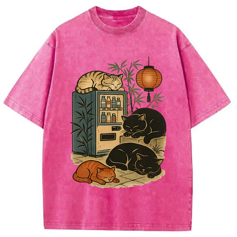 bbb Japanese Vending Machine Cat Washed T-Shirt