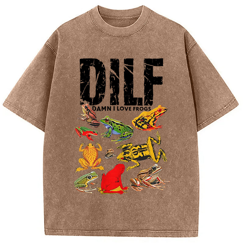 bbb DILF Man I Love Frogs Funny Meme Washed T-Shirt