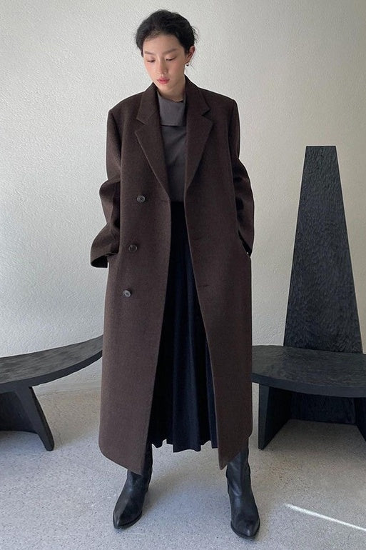 Oversized Women’s Coat – Notched Collar, Wool, For City