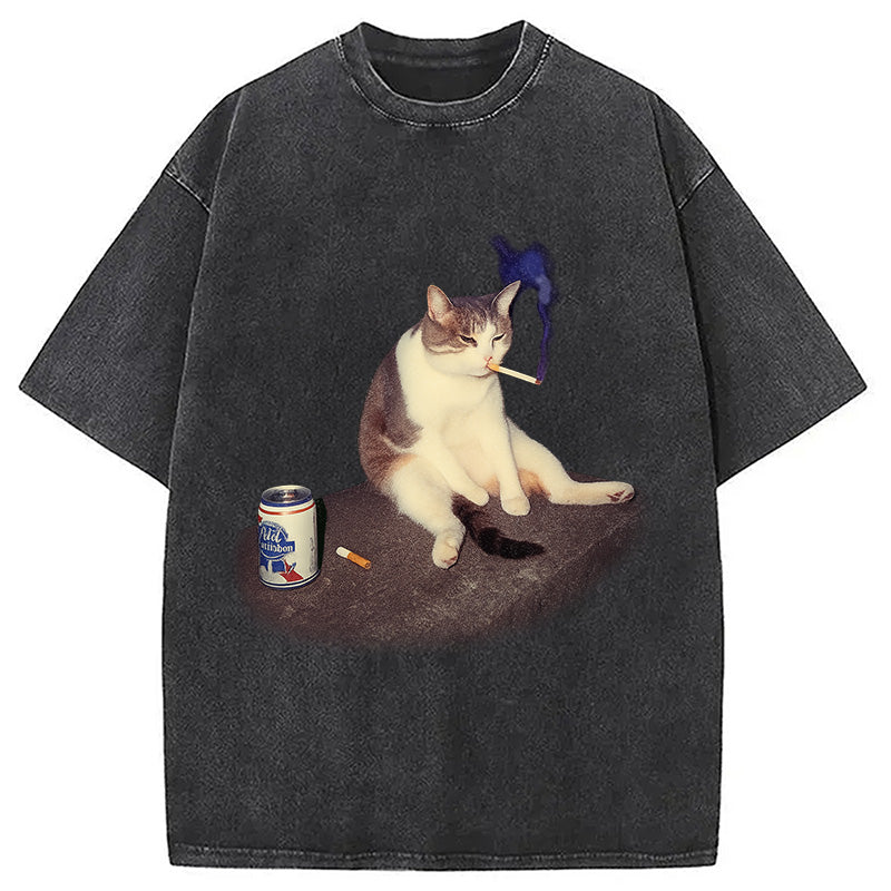 bbb Custom Cat Smoking Meme Washed T-Shirt