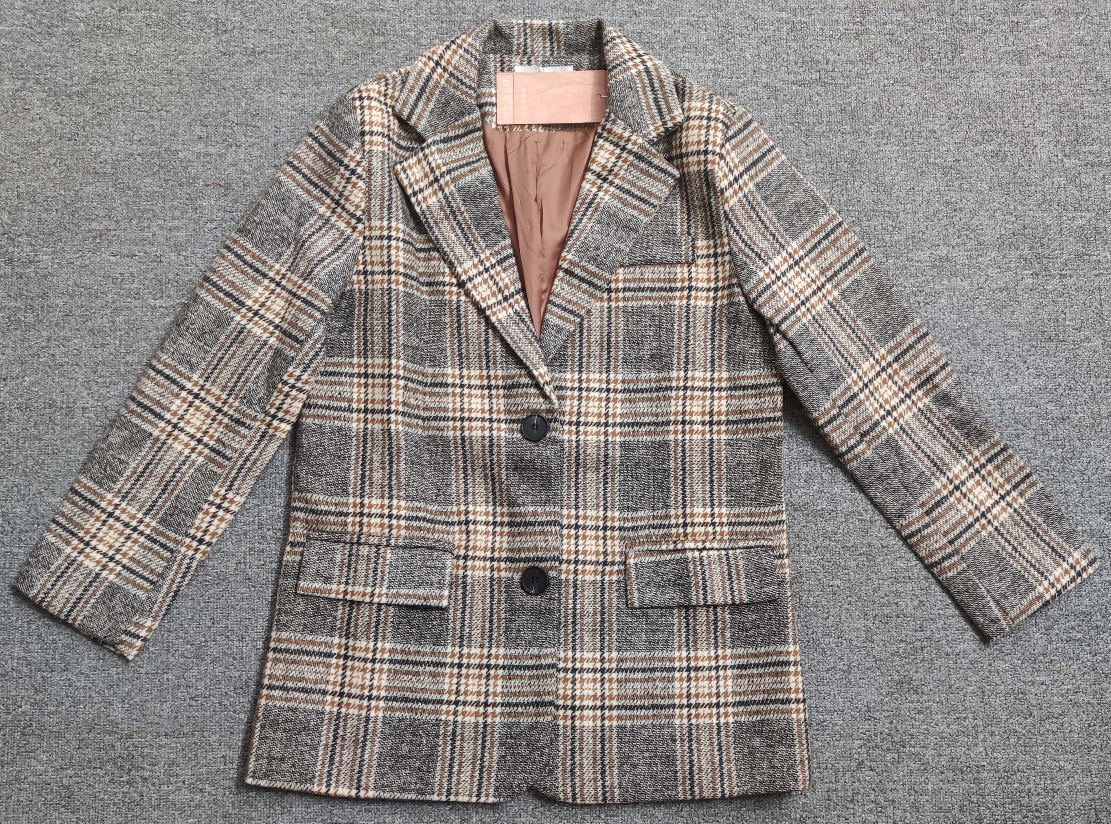 Warm Structured Women's Short Coat - Belted Plaid Wool