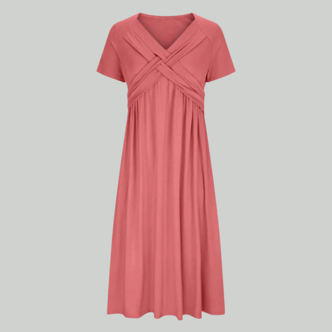 Elegant V-Neck Women's Dress, Flattering Fit in Breathable Fabric, Sizes S to 2XL - Perfect for Formal and Summer Occasions