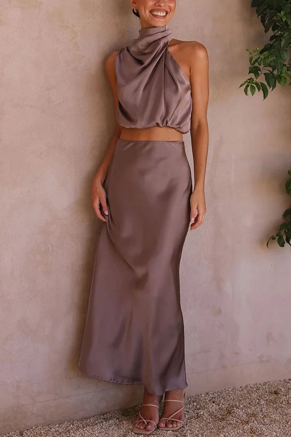 Stylish Women's Set with Sleeveless Top and Long Maxi Skirt for Casual and Formal Occasions