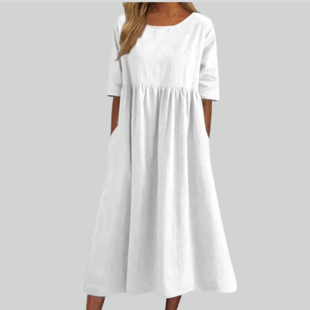 Brisa Cotton Dress - Loose Fit, Breathable Summer Style, Casual Everyday Wear, Side Pockets for Comfort