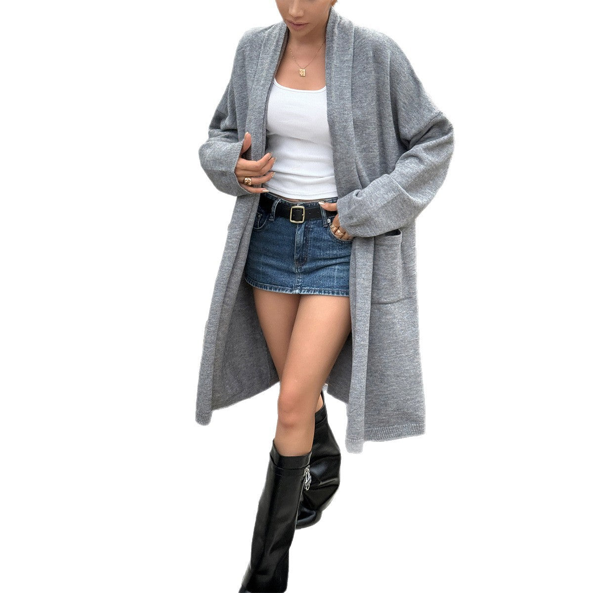 Soft Relaxed Women's Trench Sweater - Open Front Knit