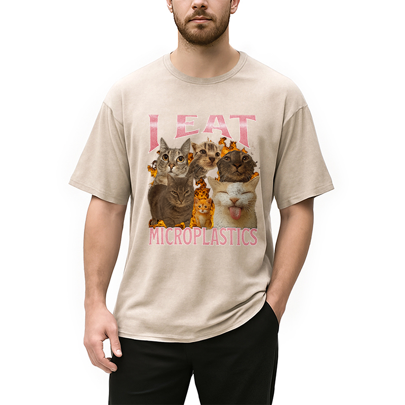 bbb I Eat Microplastics Funny Cat Meme Washed T-Shirt