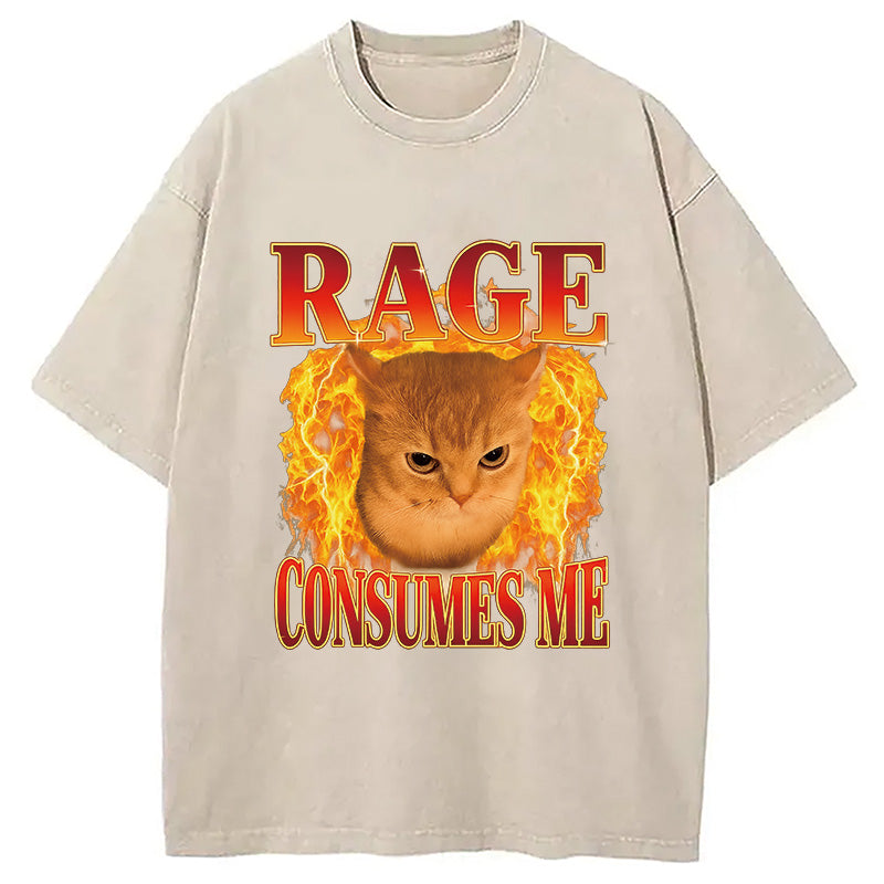 bbb Rage Consumes Me Edgy Funny Cat Meme Washed T-Shirt
