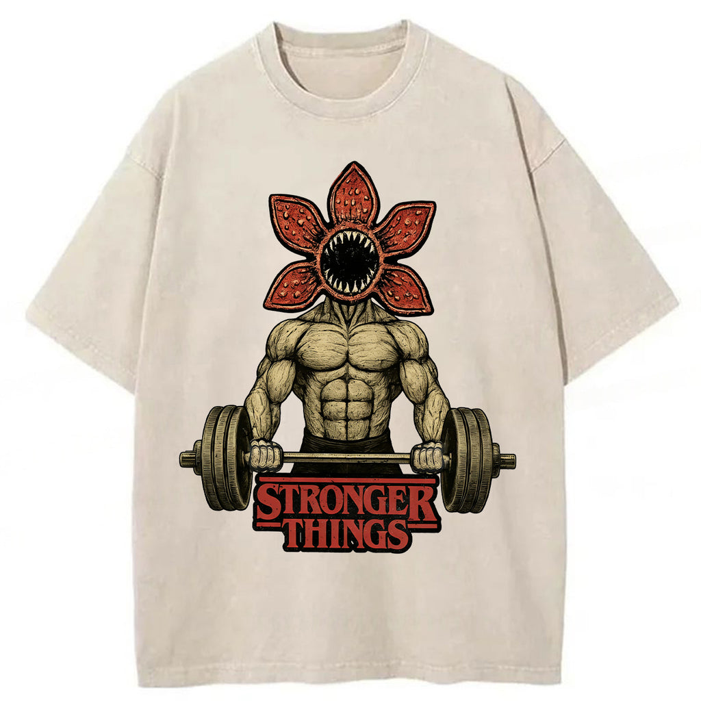 bbb Demogorgon Weightlifting Stronger Things Washed T-shirt