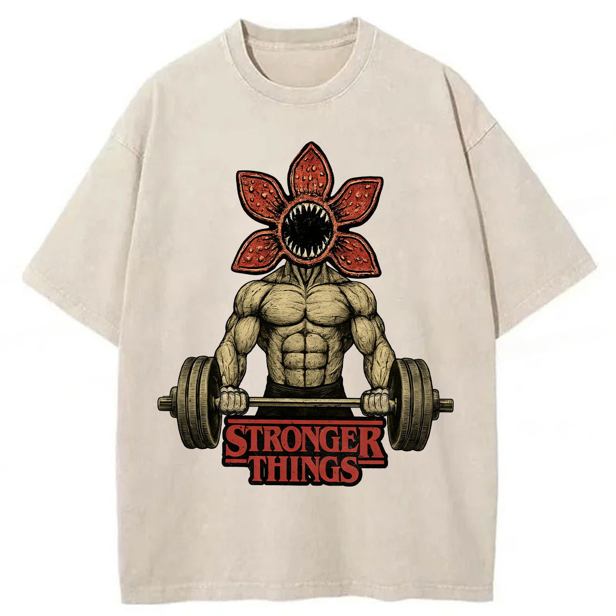 bbb Demogorgon Weightlifting Stronger Things Washed T-shirt