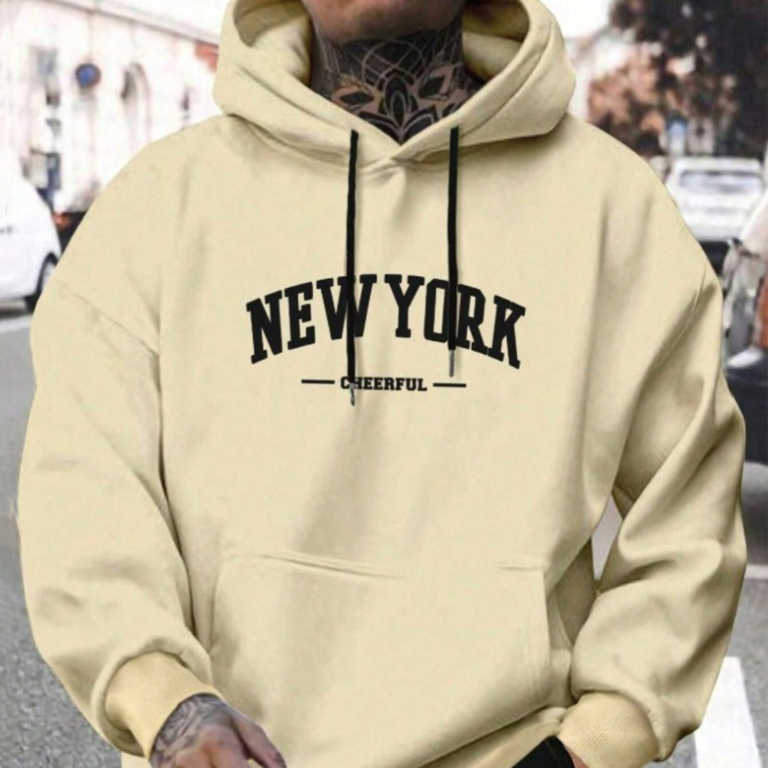 Oversized Casual Mens Hoodie - Pullover Polyester, Urban