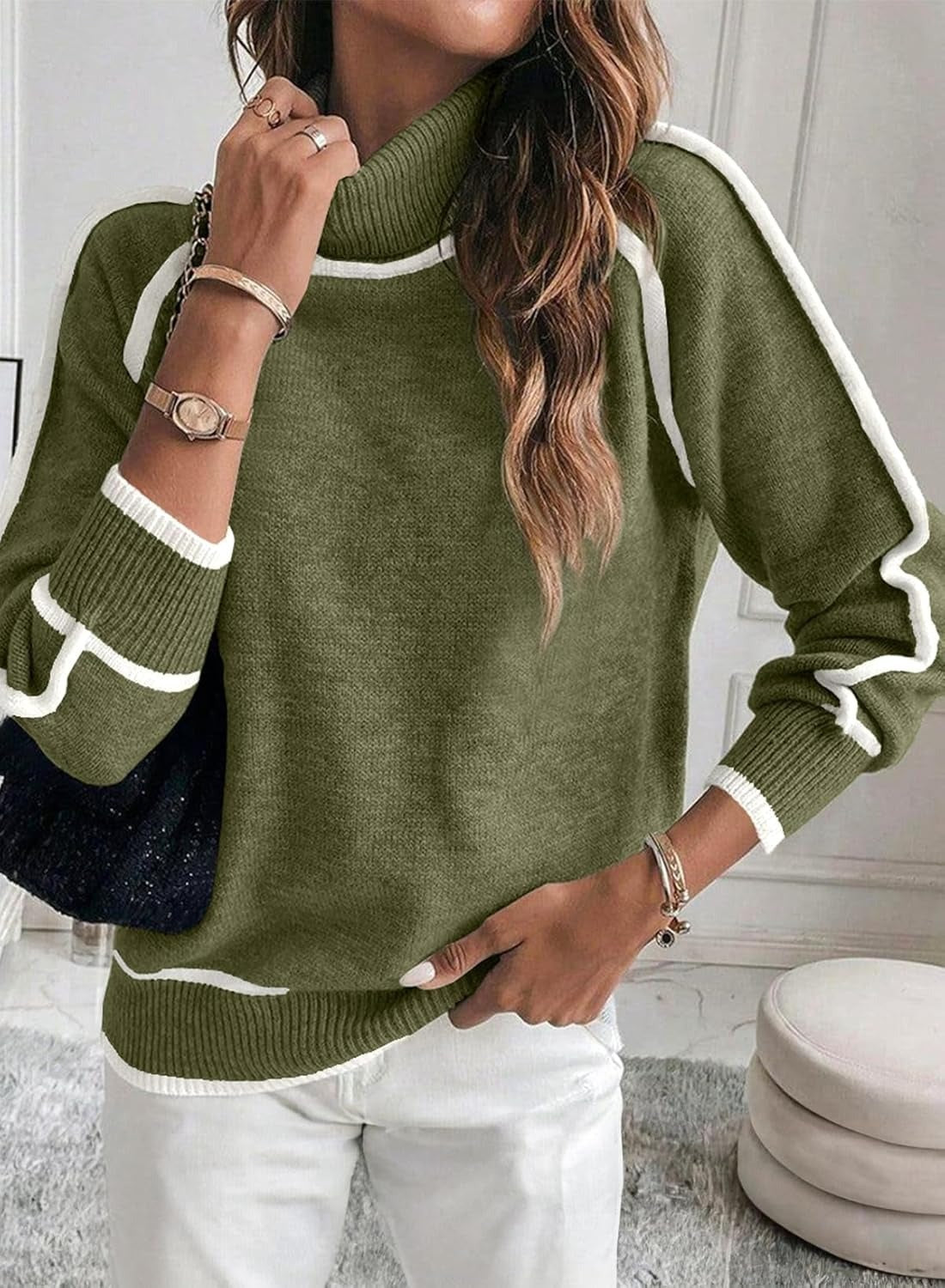 Warm Women Highneck Sweater - Raglan Cut Poly Knit Winter
