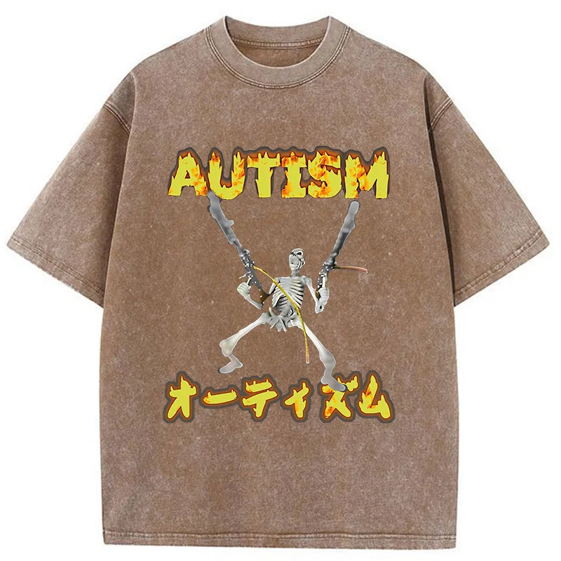 bbb Autism Funny Skeleton Washed T-Shirt