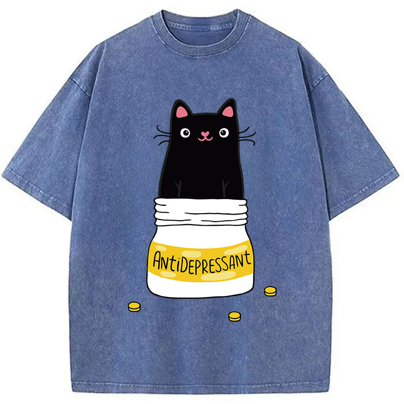 bbb Cute Cat Antidepressant Funny Meme Washed T-Shirt