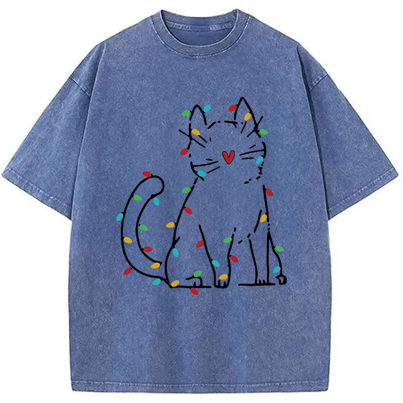 bbb Japan Christmas Lights Cat Washed T-Shirt
