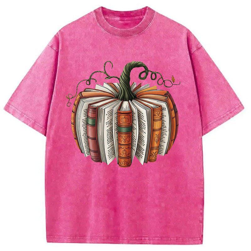 bbb Fall Book Pumpkin Halloween Washed T-Shirt
