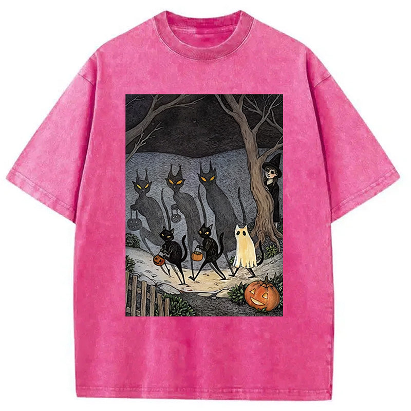 bbb Black Cat Ghost Halloween Washed T-Shirt