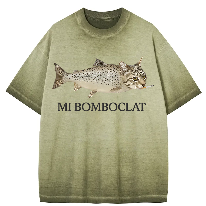 bbb Bomboclat Fish Cat Meme Gradient Washed T-Shirt