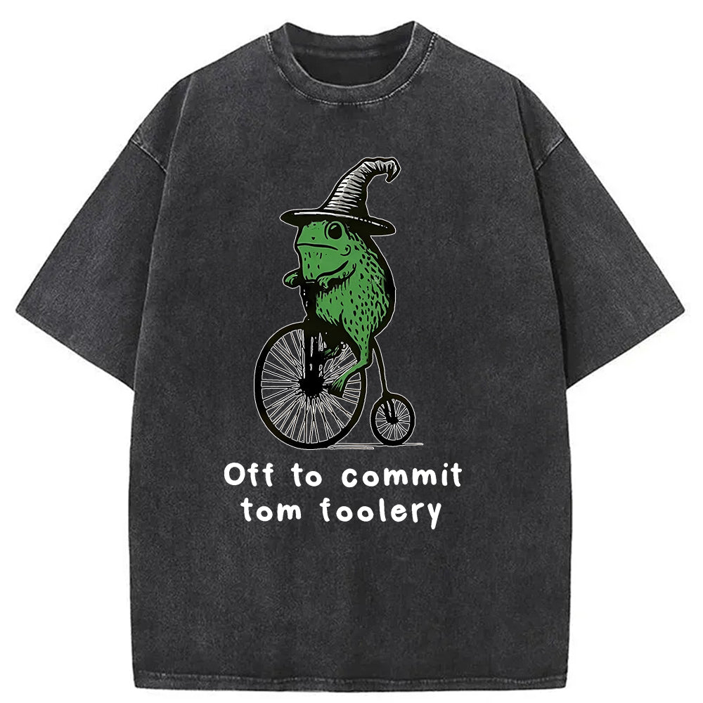 bbb Frog Riding Penny-farthing Washed T-Shirt