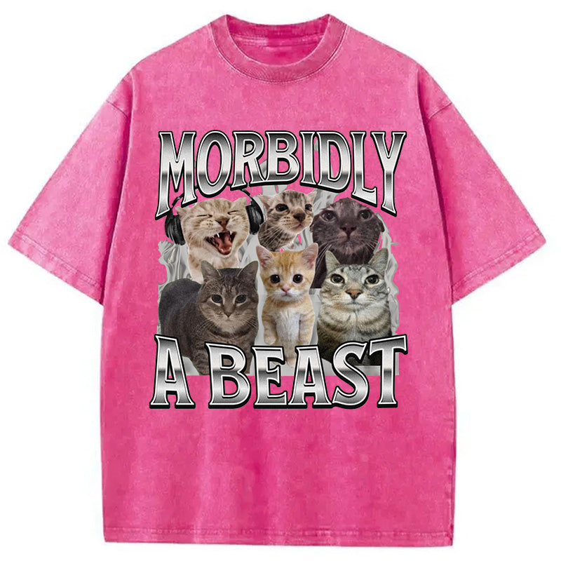 bbb Morbidly A Beast Cat Meme Washed T-Shirt