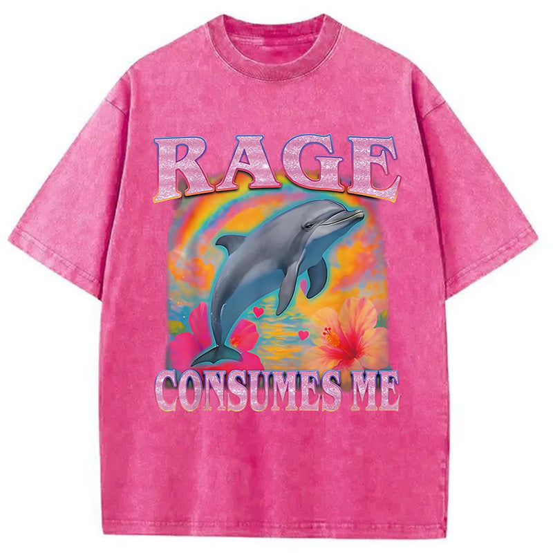 bbb Rage Consumes Me Dolphin Meme Washed T-Shirt