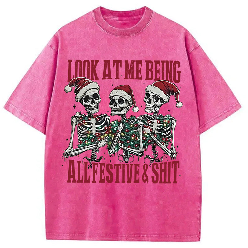 bbb Funny Christmas Skull Washed T-Shirt