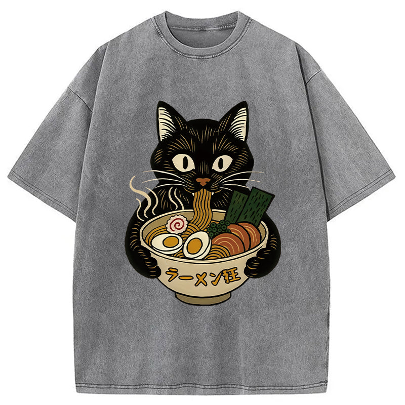bbb Cat Ramen Fanatic Washed T-Shirt