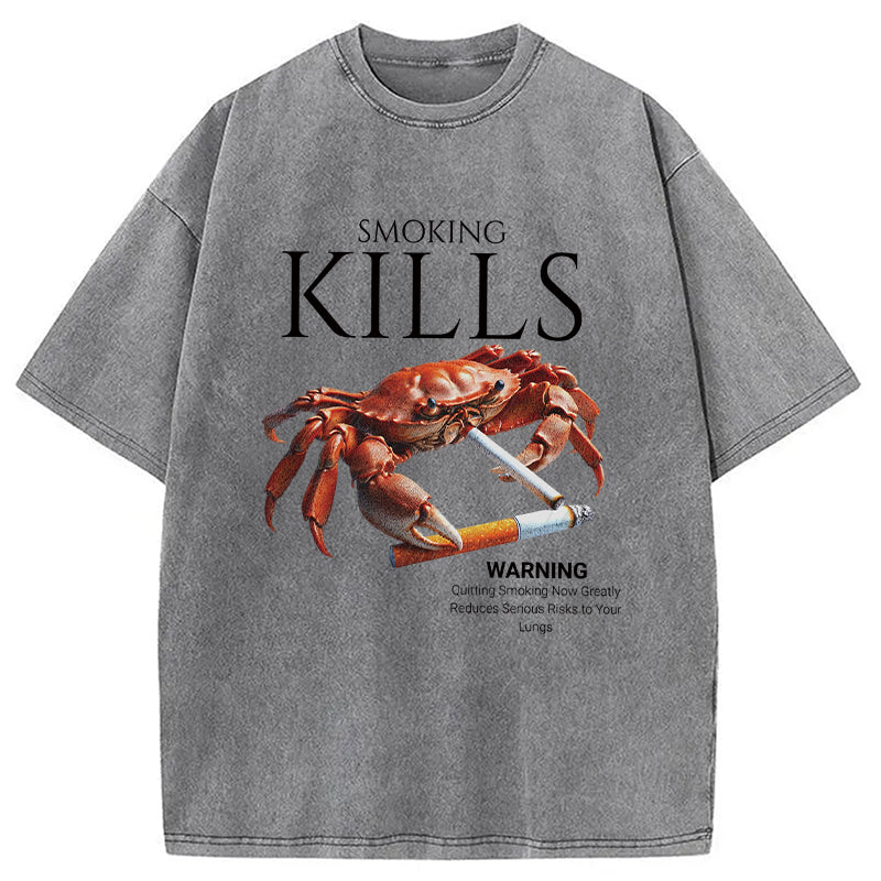 bbb Smoking Kills Crab Washed T-Shirt