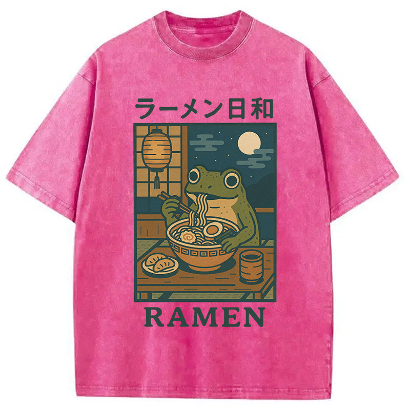 bbb Japanese Frog Eating Ramen Washed T-Shirt