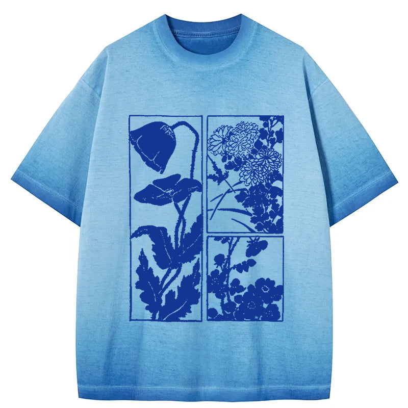 bbb Woodcut Flowers Gradient Washed T-Shirt