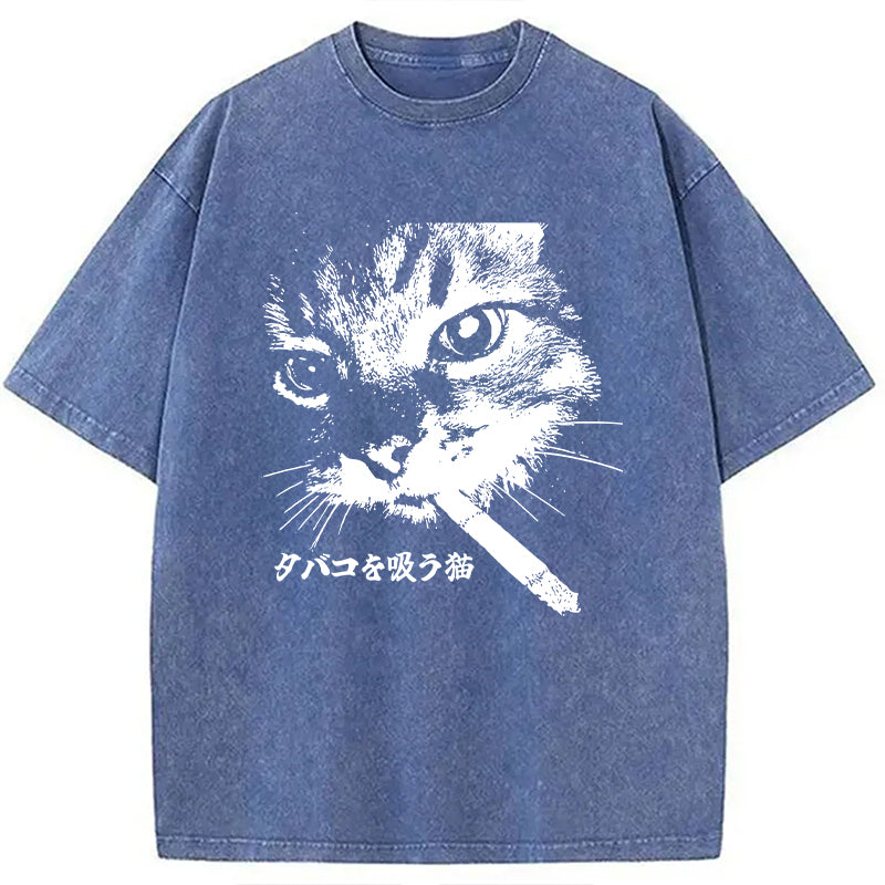 bbb Retro Cat Smoking Washed T-Shirt
