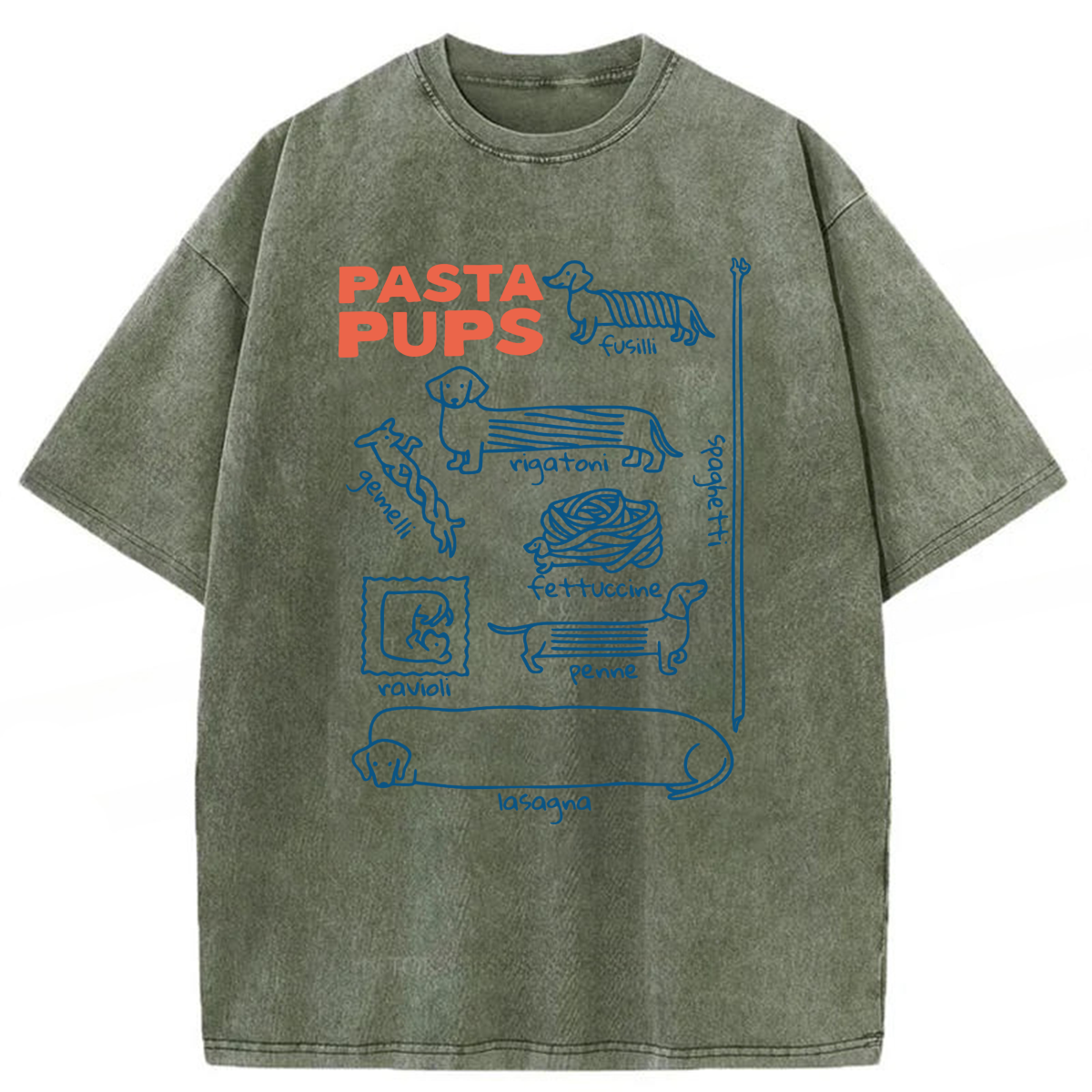 bbb Pasta Pups Dachshunds As Pasta Types Washed T-shirt