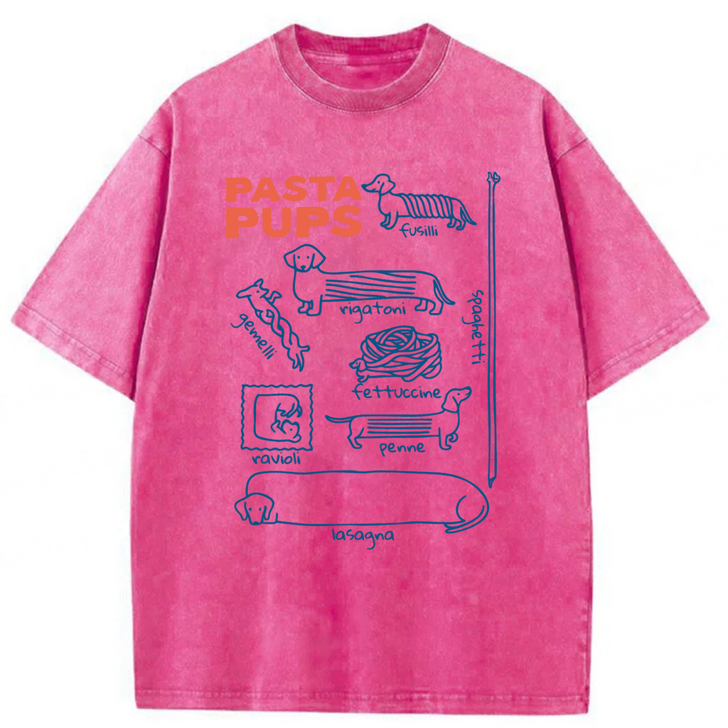 bbb Pasta Pups Dachshunds As Pasta Types Washed T-shirt