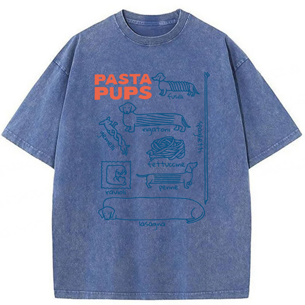bbb Pasta Pups Dachshunds As Pasta Types Washed T-shirt