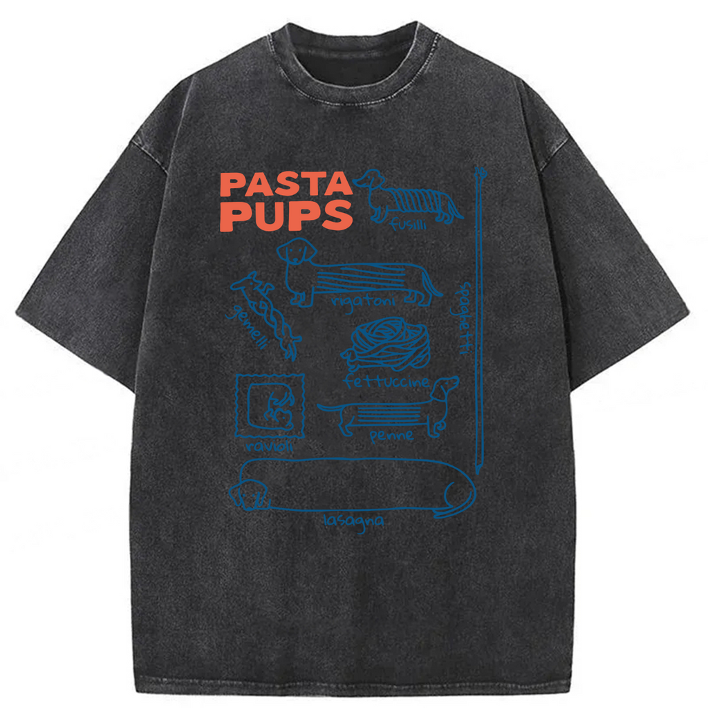 bbb Pasta Pups Dachshunds As Pasta Types Washed T-shirt