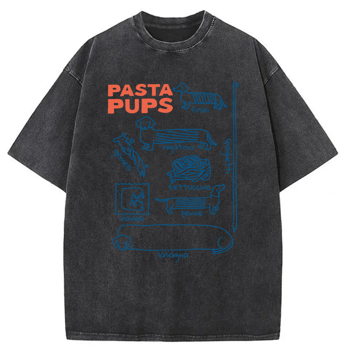 bbb Pasta Pups Dachshunds As Pasta Types Washed T-shirt