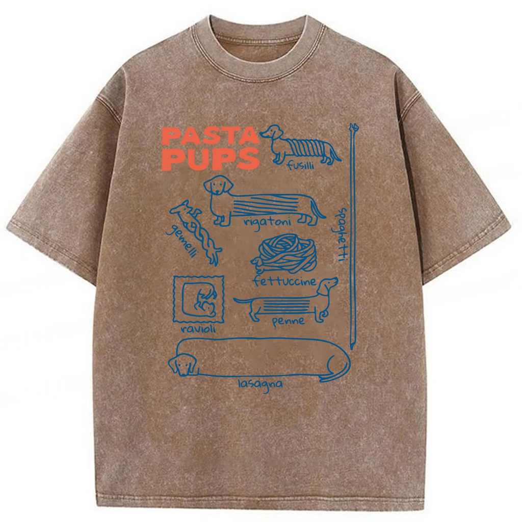 bbb Pasta Pups Dachshunds As Pasta Types Washed T-shirt
