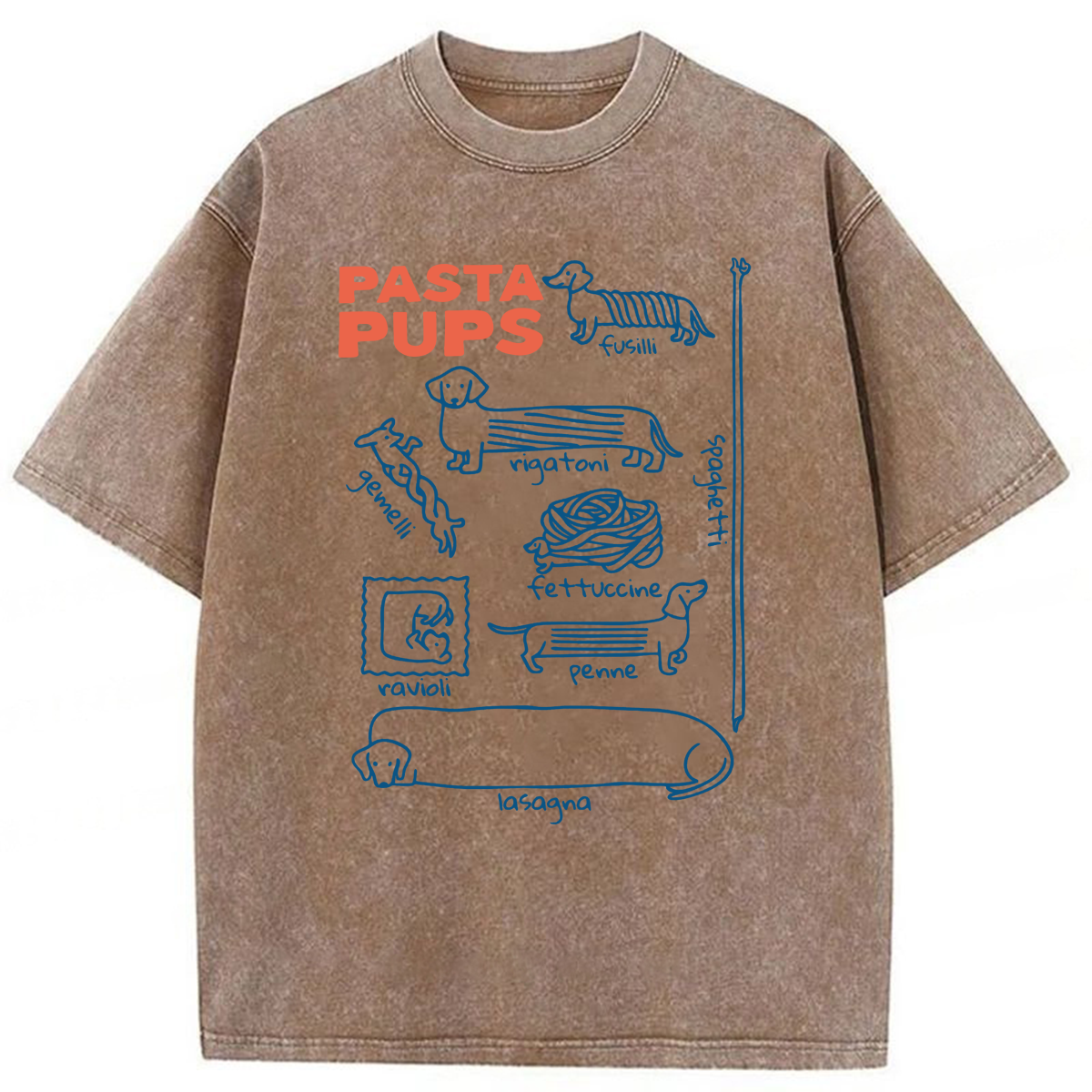 bbb Pasta Pups Dachshunds As Pasta Types Washed T-shirt