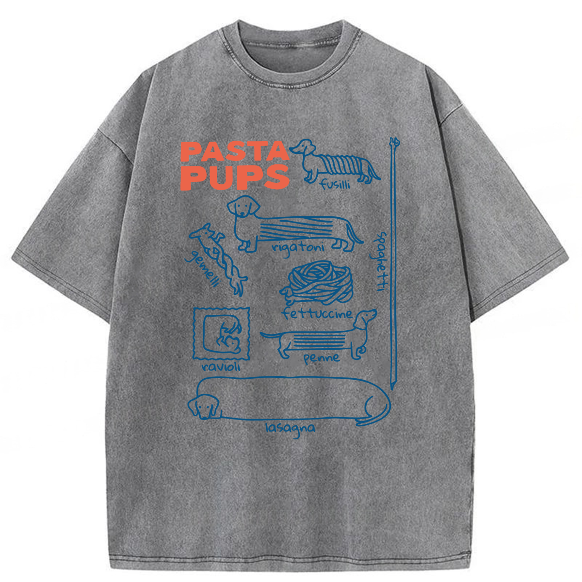 bbb Pasta Pups Dachshunds As Pasta Types Washed T-shirt