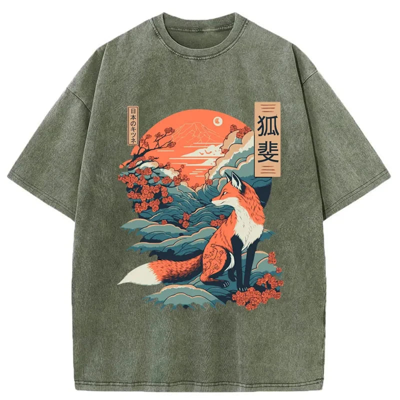 bbb Japanese Kitsune Fox Sakura Washed T-Shirt