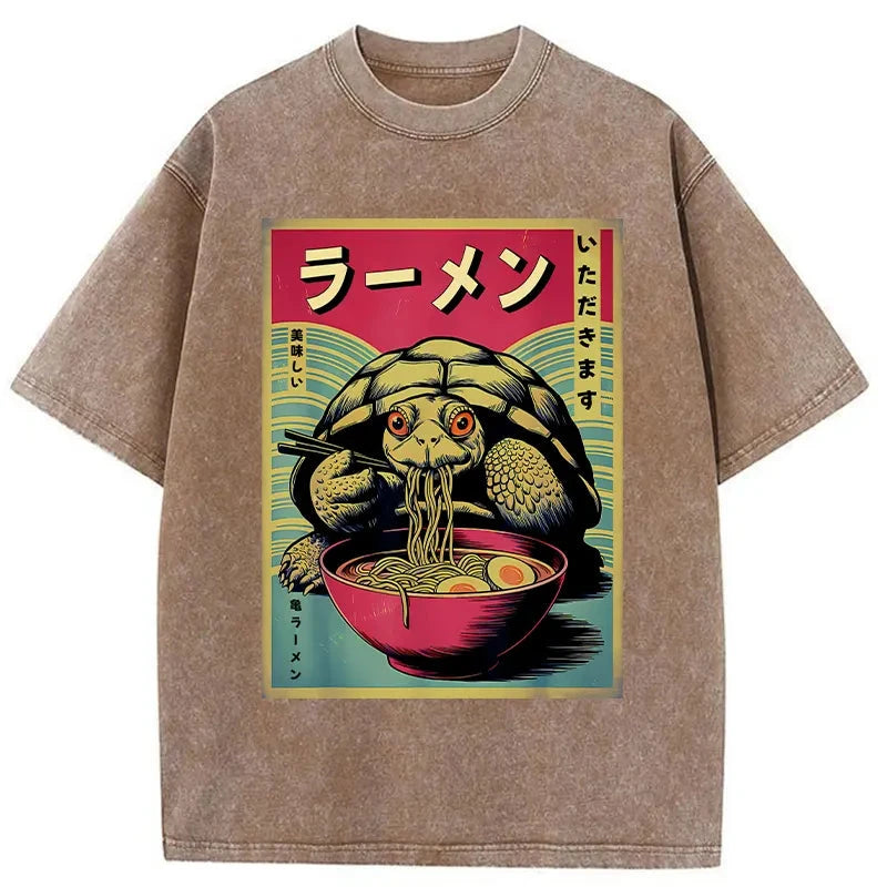 bbb Turtle Eating Ramen Washed T-Shirt