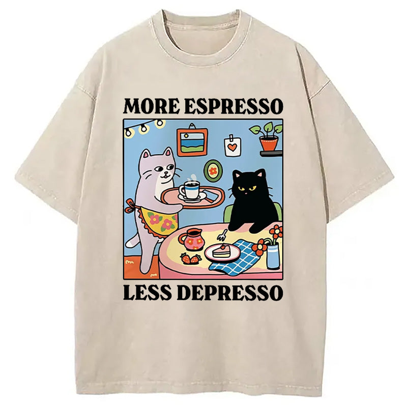 bbb More Espresso Less Depresso Black Cat Kitchen Washed T-Shirt