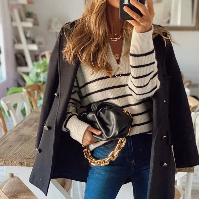 Soft Cozy Women’s Knit Pullover - Oversized Half Zip, Velvet